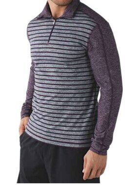 LULULEMON Deep Zinfandel Stripe Surge Warm 1/2 Zip Rulu Running Top size M